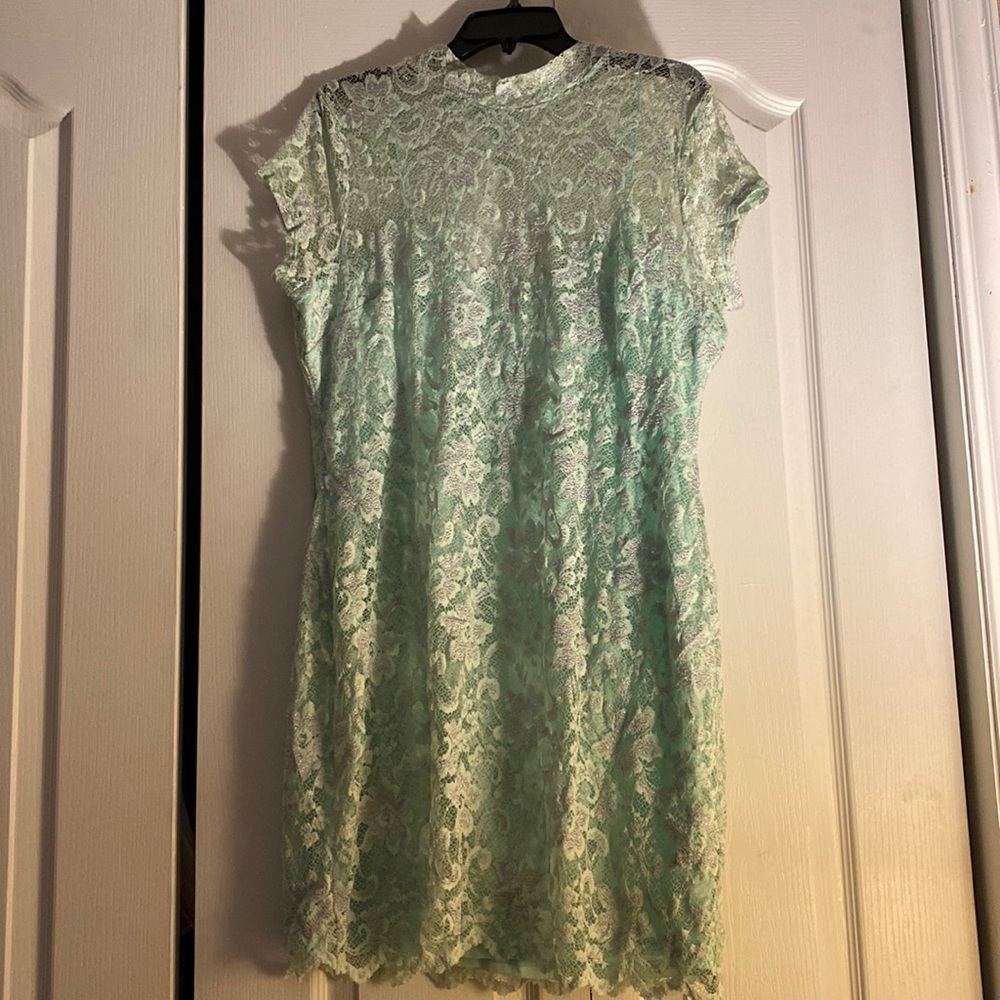 No Boundaries turquoise lace dress with built in slip and open upper back